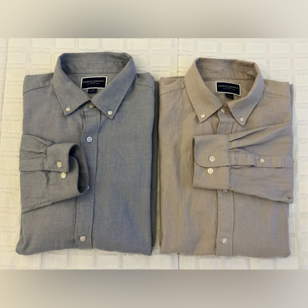Charles Tyrwhitt Button-Down Dress Shirts - Gray and Beige